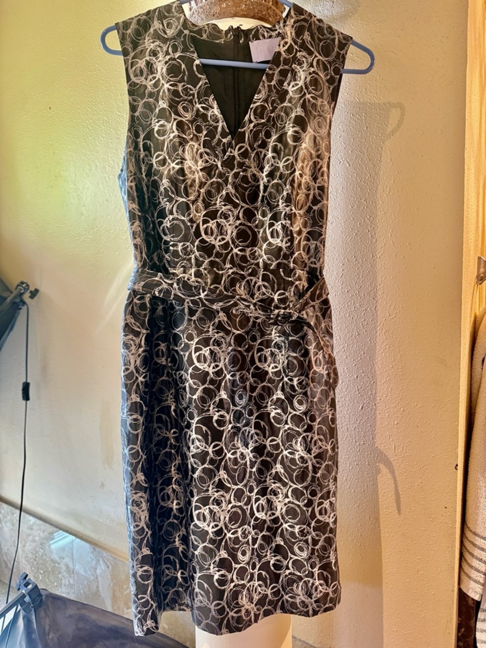 Vera Wang Lavender Label Black Dress with White Swirl Print